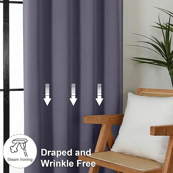 Simplebrand Ava Greyish Purple Blackout Curtains for Bedroom 84 Inch Length 2 Panels Set, Solid Thermal Insulated Privacy Living Room Window Treatment Curtains Blackout Drapes, W50 x L84 Inch