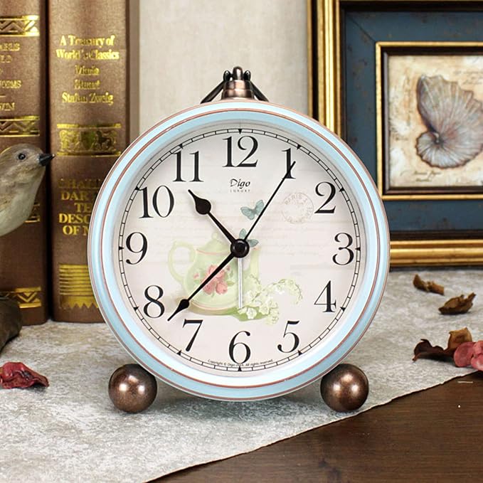 Maxspace 5.2in Desk Clock, Retro Silent Analog Clock Non-Ticking & Battery Operated with Quartz Movement,Clock Decor for Bedroom Living Room - Image 2
