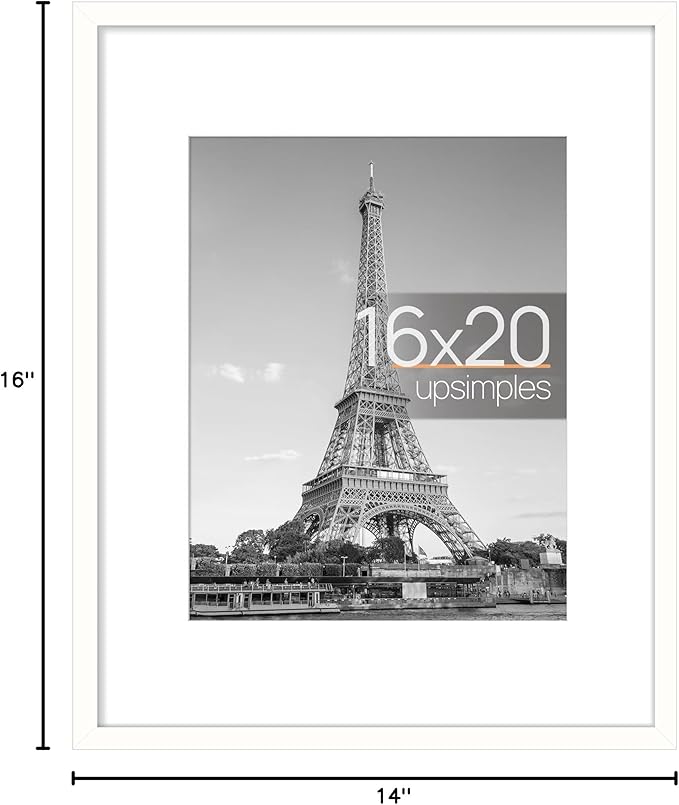upsimples 16x20 Picture Frame, Display Pictures 11x14 with Mat or 16 x 20 Without, Wall Hanging Poster Frame, White, 1 Pack