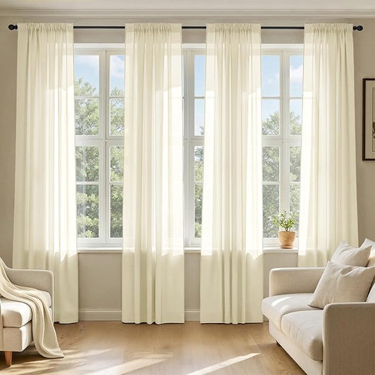 MIULEE Light Cream Sheer Curtains 108 Inches Long, 4 Panels Set, Light Filtering Rod Pocket Voile Drapes for Living Room and Bedroom, Airy Soft Fabric Window Treatments, 42 x 108 Inches