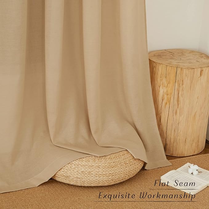 NICETOWN Semi Sheer Linen Burlap Curtains 54 inches Long, Grommet Thick Linen Curtains Privacy Added with Light Filtering Window Treatments for Cafe/Kitchen, 2 Panels, W55 x L54