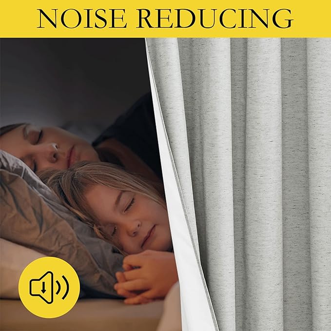 NICETOWN Grey Long Linen Full Shade Panels, 62" Wide x 108" Long, Pair of Thermal Insulated & Energy Efficiency Blackout Curtains for Living Room Windows, Lined Silky Performance Window Dressing