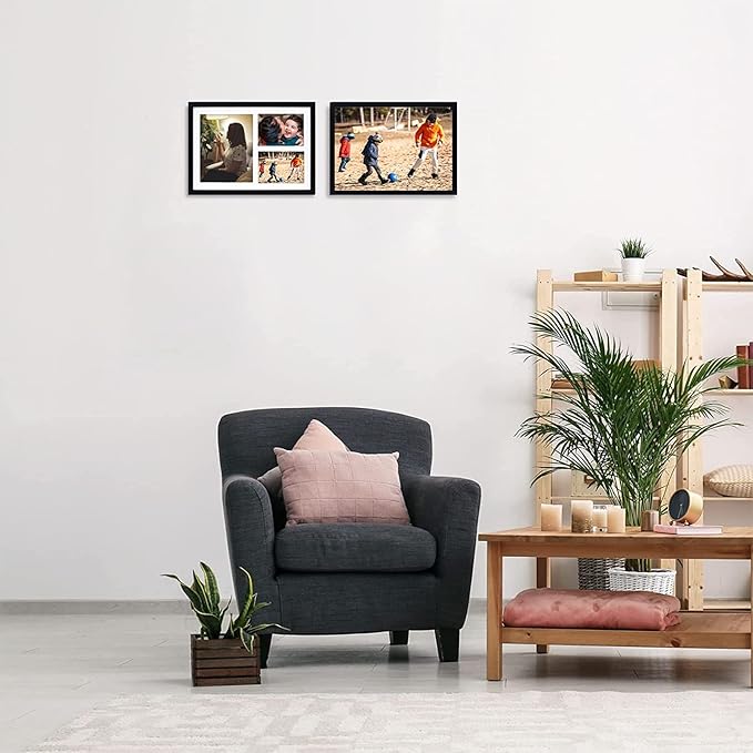 Golden State Art, Set of 8, 12x17 Black Wood Picture Frame - White Mat for 8x10 And 5x7 Photos - Tempered Glass, Sawtooth Hanger, Swivel Tabs - Wall Mounting - Great for Gift