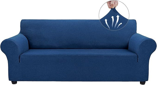 Asnomy Couch Covers for 3 Cushion Couch Stretch Sofa Covers Slipcovers, Pet Protector Furniture Covers for Dogs Cats Spandex Jacquard Fabric Small Checks （Large，Classic Blue）