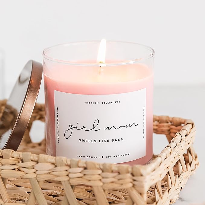 ThreeKin Scented Candles for Girl Mom, Natural Soy Wax Candles for Home, Relaxing Aromatherapy for Moms, Lavender Essential Oils with a Hint of Sass, Long Lasting Candle Burns for 75 Hours