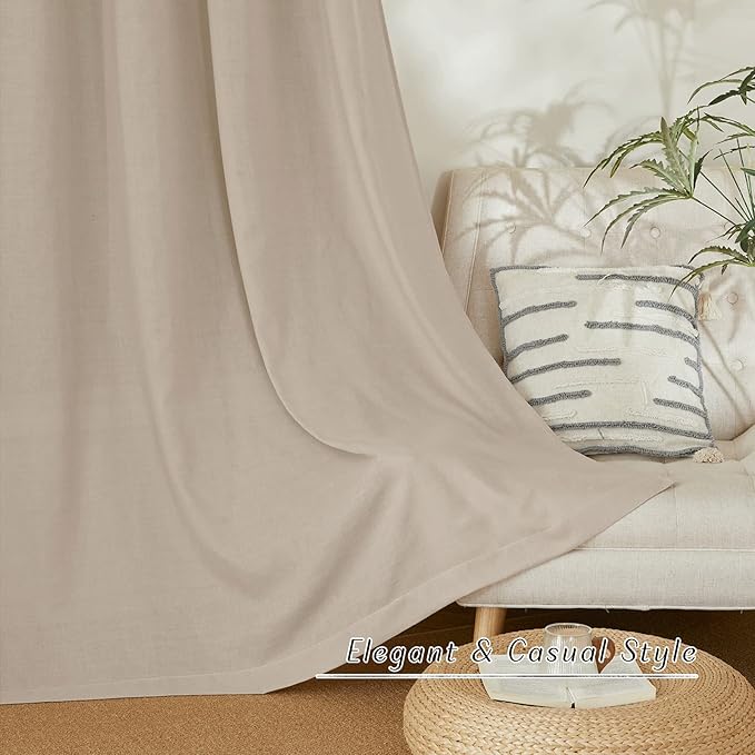 NICETOWN Rustic Linen 102 inch Long Curtains for Living Room, Grommet Privacy Added Thick Linen Weave with Light Filter Window Curtains & Drapes for Bedroom, Taupe, W55 x L102, 2 Panels
