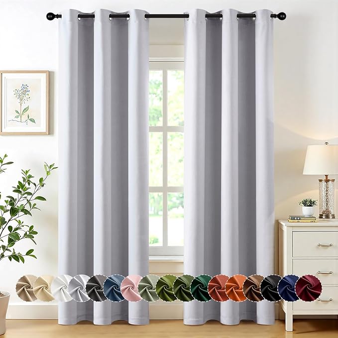 MIULEE Greyish White Blackout Curtains for Bedroom Living Room 72 Inches Long 2 Panels, Thermal Insulated Room Darkening Drapes Grommet Noise Reducing Light Blocking Window Treatments 40x72 Inch