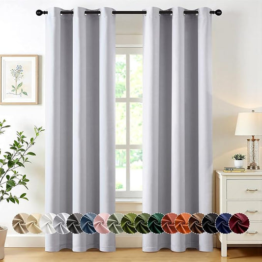 MIULEE Greyish White Blackout Curtains for Bedroom Living Room 72 Inches Long 2 Panels, Thermal Insulated Room Darkening Drapes Grommet Noise Reducing Light Blocking Window Treatments 40x72 Inch