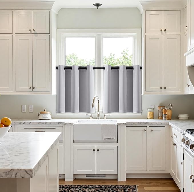 MIULEE Greyish White Blackout Curtains for Bedroom Living Room 36 Inches Long 2 Panels, Thermal Insulated Room Darkening Drapes Grommet Noise Reducing Light Blocking Window Treatments 40x36 Inch