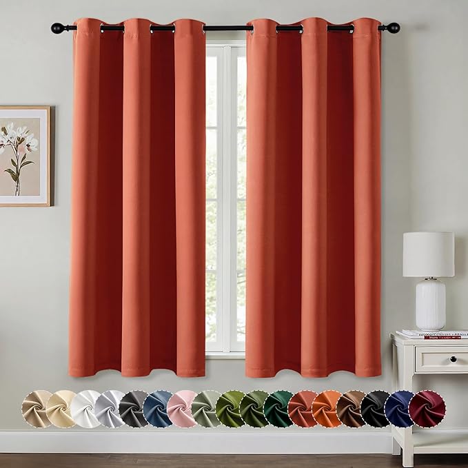 MIULEE Burnt Orange Blackout Curtains for Bedroom Living Room 63 Inches Long 2 Panels, Thermal Insulated Room Darkening Drapes Grommet Noise Reducing Light Blocking Window Treatments 40x63 Inch