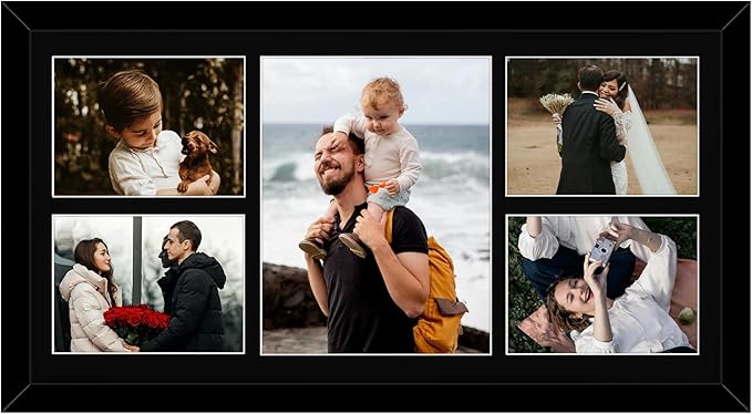 Golden State Art, 12x24 Black Wood Picture Frame - Black Mat for 8x10 and 5x7 Photos - Real Glass, Sawtooth Hanger, Swivel Tabs - Wall Mounting - Great for Posters, Weddings, and Engagements