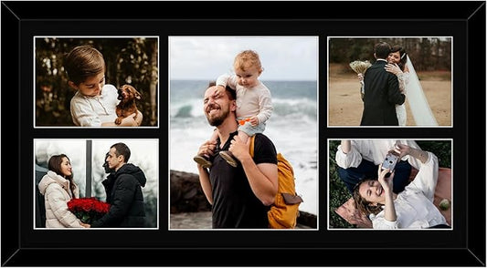 Golden State Art, 12x24 Black Wood Picture Frame - Black Mat for 8x10 and 5x7 Photos - Real Glass, Sawtooth Hanger, Swivel Tabs - Wall Mounting - Great for Posters, Weddings, and Engagements