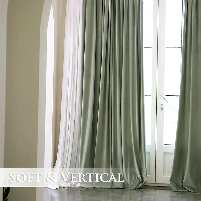 StangH Luxury Velvet Curtains 90 inches Long Heat & Cold Blocking for Bedroom, Sage Green Blackout Curtains Privacy Added Winter Holiday Decor for Sliding Door/Porch, W62 x L90, Set of 2