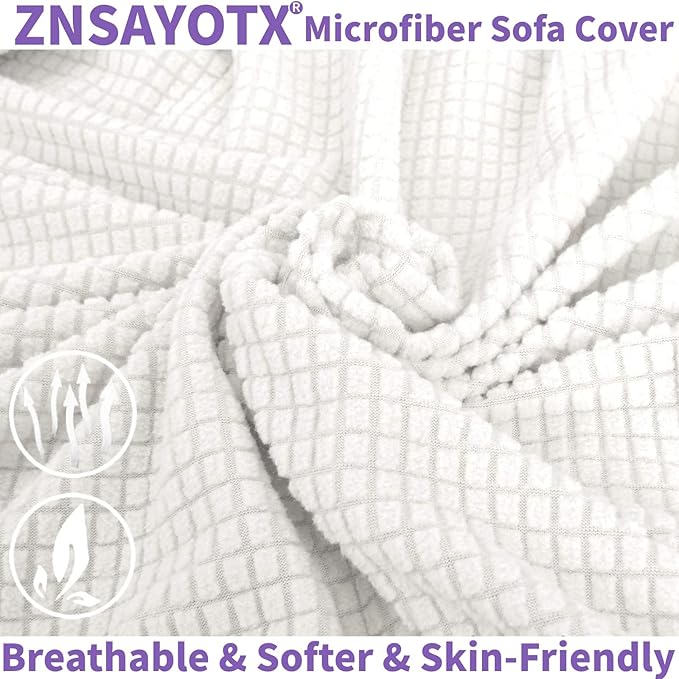 ZNSAYOTX Stretch Oversized Couch Cover Universal Sofa Covers for Living Room Dogs Pet Furniture Protector Spandex Extra Large Sofa Slipcovers with Anti Slip Foam Sticks (White, XL Sofa)