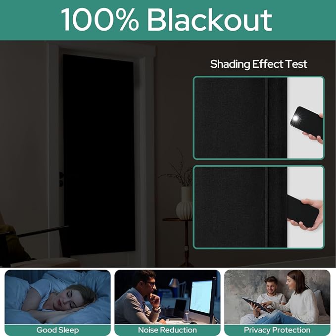 HOMEIDEAS 100% Black Linen Blackout French Door Curtains, Privacy Door Window Curtains, 34 X 40 Inch Room Darkening Blinds, Thermal Insulated Shades for Bedroom, 1 Panel