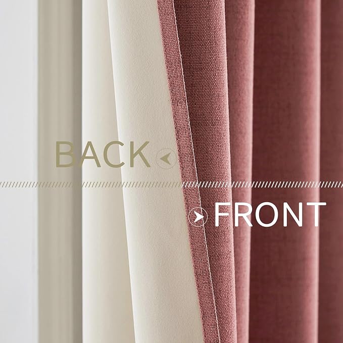 MIULEE 100% Blackout Linen Textured Curtains for Bedroom Solid Thermal Insulated Dusty Rose Grommet Room Darkening Curtains & Drapes Luxury Decor for Living Room Nursery 42 x 84 Inch (2 Panels)