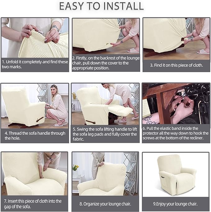 KEKUOU Recliner Chair Covers Lazy Boy Recliner Covers Stretch Couch Cover Slipcovers 1 Piece Furniture Protector with Elastic Bottom for Dog,Kids.(Recliner, Beige)