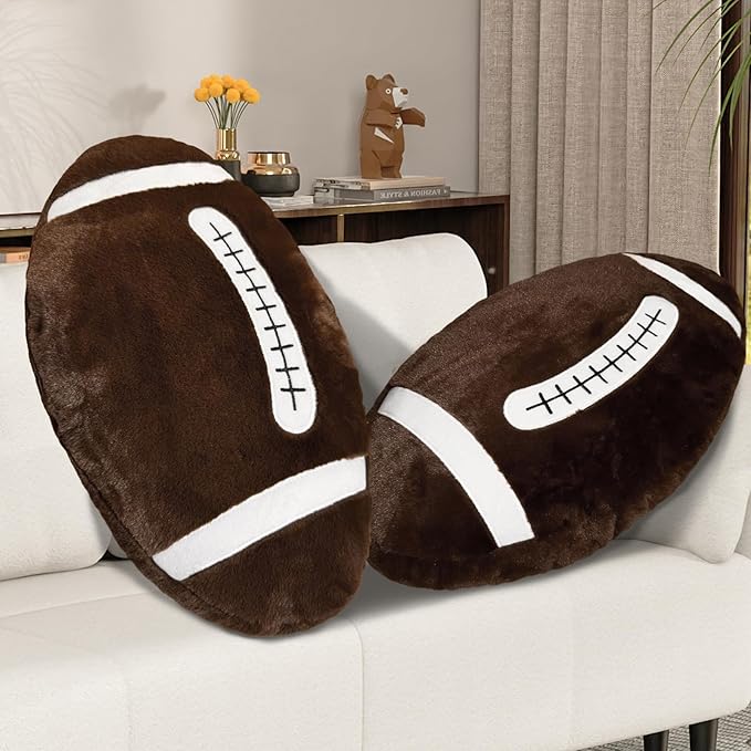 2 Pcs Football Pillow, Soft Football Plush Throw Pillows, Cute Football Decor for Couch Bedroom Game Day Party, Soft Fluffy Sports Decor Pillow, for Football Enthusiasts (20 Inch)