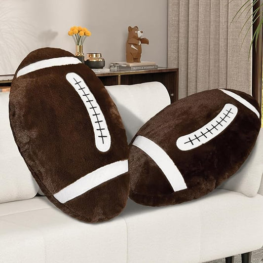 2 Pcs Football Pillow, Soft Football Plush Throw Pillows, Cute Football Decor for Couch Bedroom Game Day Party, Soft Fluffy Sports Decor Pillow, for Football Enthusiasts (20 Inch)