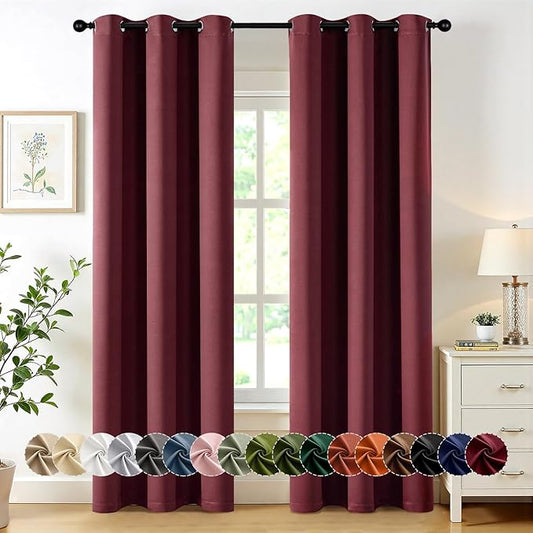 MIULEE Burgundy Red Blackout Curtains for Bedroom Living Room 72 Inches Long 2 Panels, Thermal Insulated Room Darkening Drapes Grommet Noise Reducing Light Blocking Window Treatments 40x72 Inch