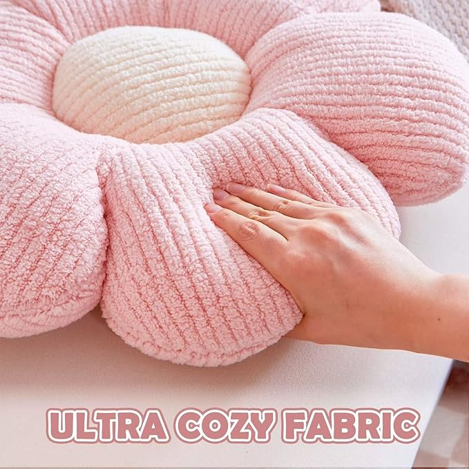 Flower Pillow, Peach Pink Flower Decorative Throw Pillows for Bed Couch, Cute Flower Shaped Plush Aesthetic Pillow, Soft 14.9" Daisy Pillow Floor Pillow Seat Cushion