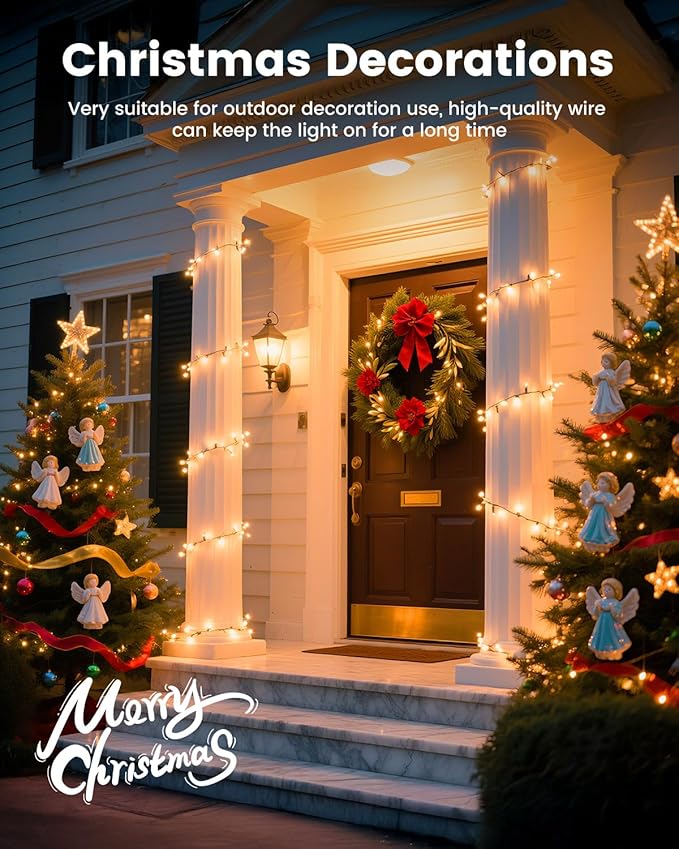 Minetom Clear Christmas String Lights 3 Pack 20 Feet 100 Counts Warm Mini Lights for Christmas Indoor Outdoor Patio Wreath Garden Wedding Party Thanksgiving Holiday Decorations, Green Wire