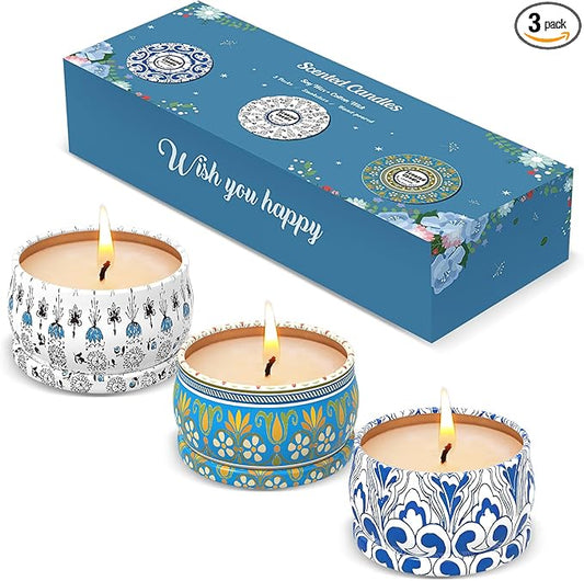 Scented Candles Gift Set, 3 Pack Candles for Home Scented, Long Lasting Soy Wax Aromatherapy Candle Set, Gifts for Women with Gift Box, Baby Shower Prizes, Lemon.Lavender.Amber Musk