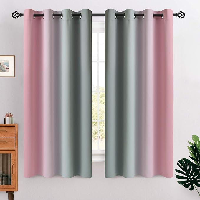 COSVIYA Grommet Ombre Room Darkening Curtains 63 inches Length for Kids/Girls Bedroom, Polyester Light Blocking Pink and Grey Gradient Window Drapes/Curtains for Living Room,2 Panels, 52x63 inches