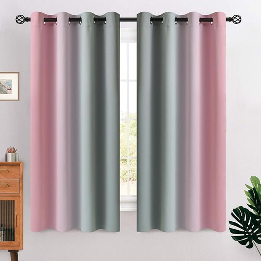 COSVIYA Grommet Ombre Room Darkening Curtains 63 inches Length for Kids/Girls Bedroom, Polyester Light Blocking Pink and Grey Gradient Window Drapes/Curtains for Living Room,2 Panels, 52x63 inches