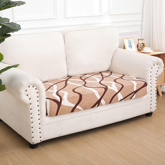 hyha Printed Couch Cushion Covers, Floral Sofa Covers Washable for 2 Cushion Couch, Stretch Pattern Outdoor Cushion Covers for Patio Furniture with Elastic Bottom(Medium, Sand Wavy)