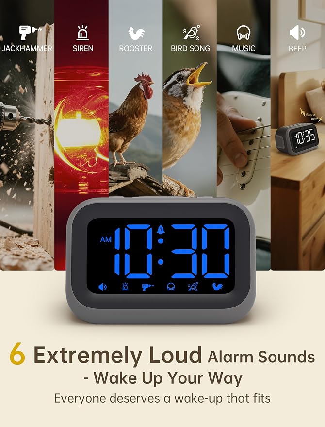 Acedeck Super Loud Alarm Clock: 115dB Wake-Up Power | Dual Alarms and 6 Alarm Sounds for Heavy Sleepers Adults and Shift Workers - Bedroom and Daily Wake-Up Use (Blue Digits) - Image 9