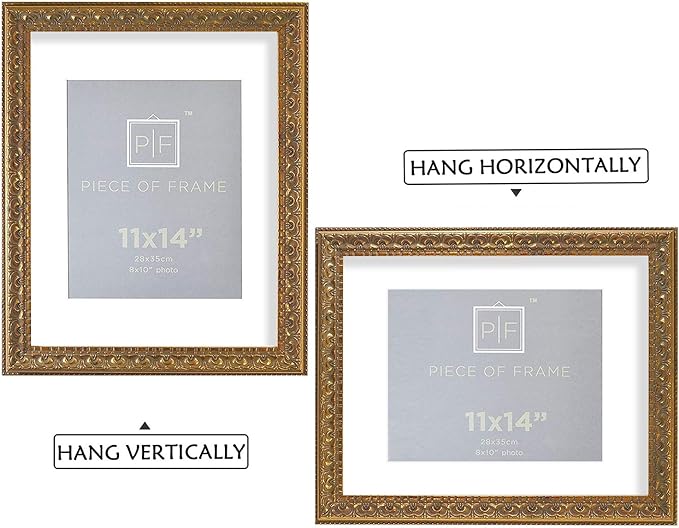 Golden State Art, 11x14 Ornate Finish Photo Frame, with White Mat for 8x10 Picture & Real Glass, Color: Bronze