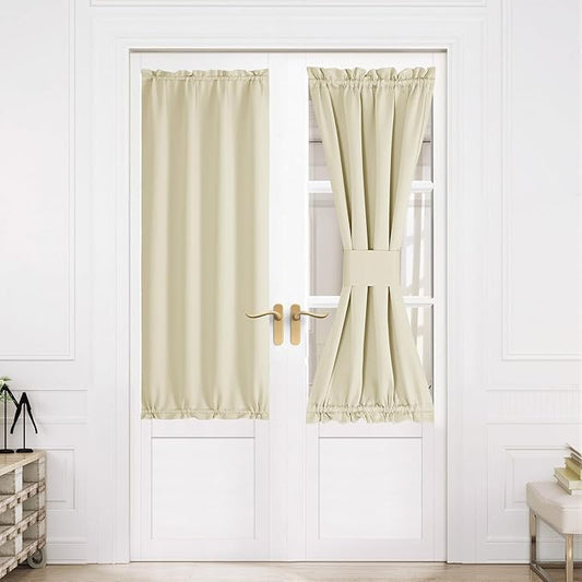 NICETOWN Blackout French Door Curtains, Privacy Door Curtains for Window, 30 X 64 Inch Room Darkening Blinds, Thermal Insulated Window Shades for Bedroom, 1 Panel, Light Beige