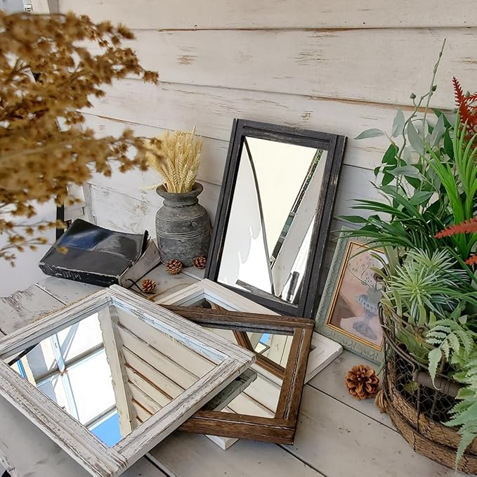 AAZZKANG Wall Mounted Mirror Small Rectangular Retro Mirrors with Wood Frame for Bedroom Living Room Bathroom Entryway