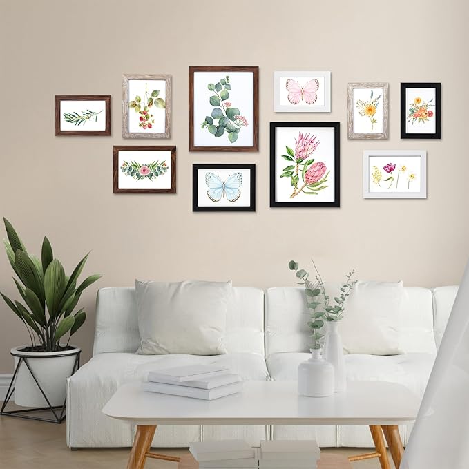 Giftgarden 4 Colors Picture Frames for Multiple Sizes Photos, Four 4x6, Four 5x7, Two 8x10, Assorted Gallery Frame Collage for Wall or Tabletop, Set of 10