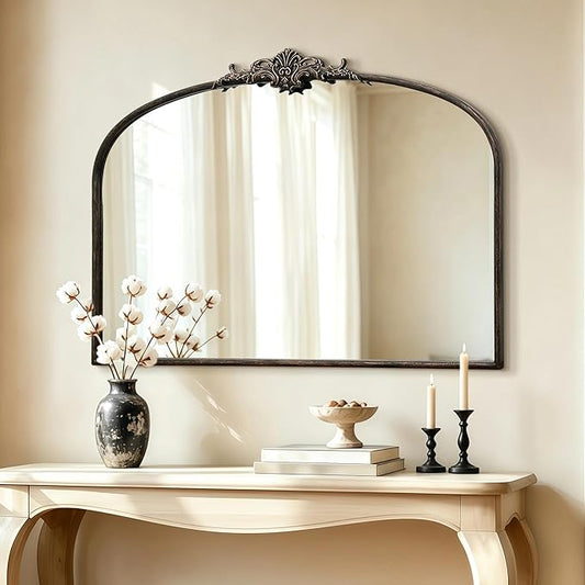 Besdomus Vintage Arched Black Mirror: 40"x29" French Large Arch Antique Wall Mounted Mirror - Baroque Traditional Ornate for Entryway/Living Room/Fireplace/Bathroom- Home Decor for Interior Designers