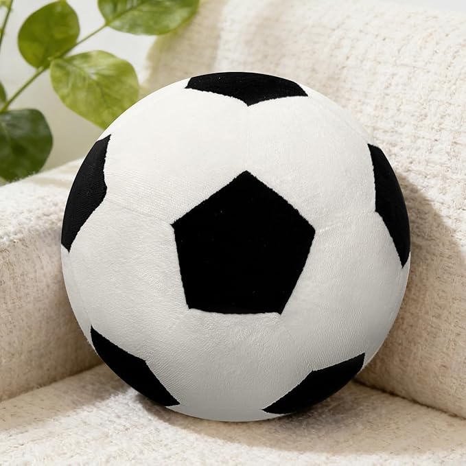 Fluffy Soccer Pillow - 8" Orbicular Durable Soccer Ball Plush, Soft Stuffed Soccer Decorative Pillows for Couch & Bedroom, Sports Gift for Soccer Enthusiasts