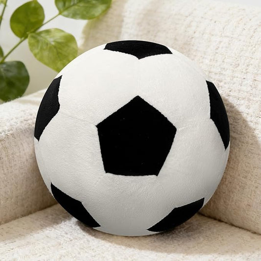 Fluffy Soccer Pillow - 8" Orbicular Durable Soccer Ball Plush, Soft Stuffed Soccer Decorative Pillows for Couch & Bedroom, Sports Gift for Soccer Enthusiasts