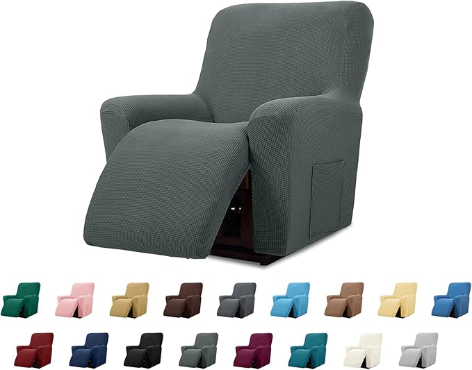 Cupuamon Recliner Chair Covers,Lazy Boy Recliner Covers Stretch Reclining Covers 1 Piece Furniture Protector with Elastic Bottom for Dog,Kids-Grey