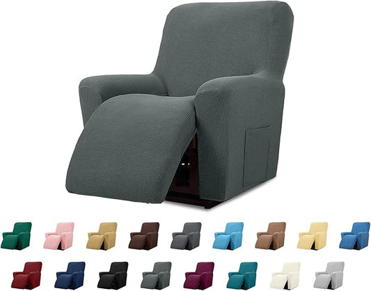 Cupuamon Recliner Chair Covers,Lazy Boy Recliner Covers Stretch Reclining Covers 1 Piece Furniture Protector with Elastic Bottom for Dog,Kids-Grey