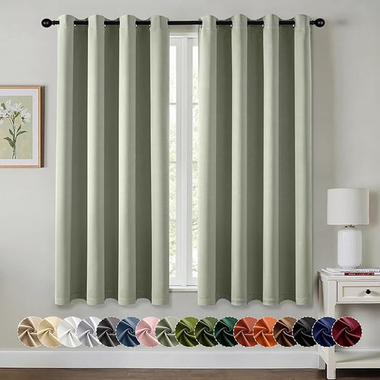 MIULEE Sage Green Blackout Curtains for Bedroom Living Room 63 Inches Long 2 Panels, Thermal Insulated Room Darkening Drapes Grommet Noise Reducing Light Blocking Window Treatments 50x63 Inch
