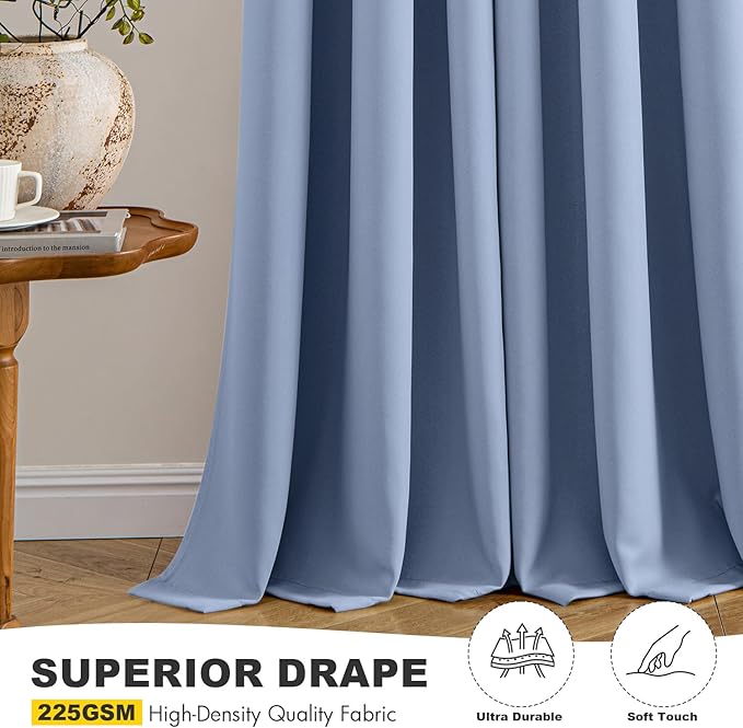 MIULEE Denim Blue Blackout Curtains for Bedroom Living Room 72 Inches Long 2 Panels, Thermal Insulated Room Darkening Drapes Grommet Noise Reducing Light Blocking Window Treatments 40x72 Inch