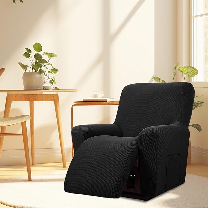 Cupuamon Recliner Chair Covers,Lazy Boy Recliner Covers Stretch Reclining Covers 1 Piece Furniture Protector with Elastic Bottom for Dog,Kids-Black
