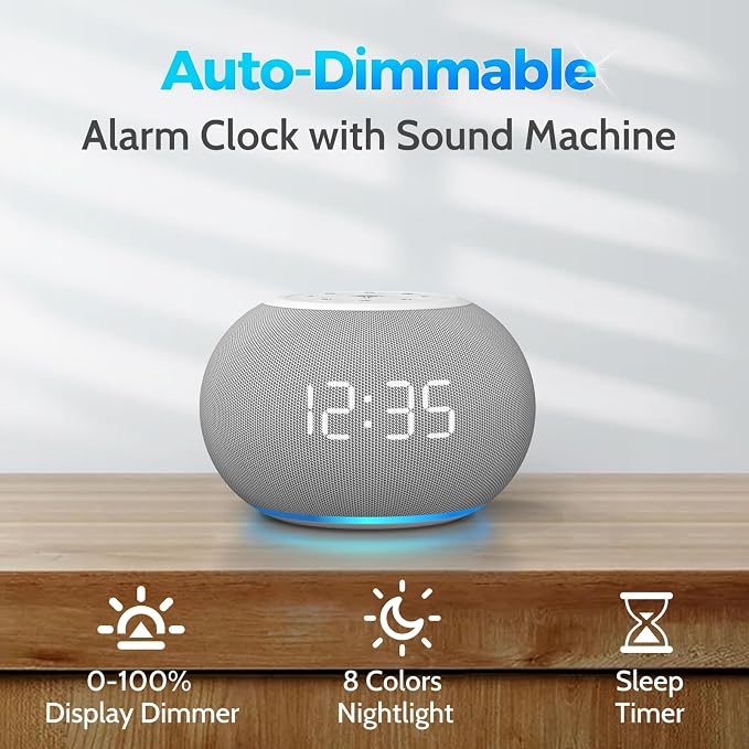 REACHER Auto-Dimmable Sound Machine Alarm Clock with 20 Sounds&Night Light | Auto-dimming LED display, 20 soothing sounds, sleep timer, precise volume, night light, white noise soother for bedrooms - Image 2