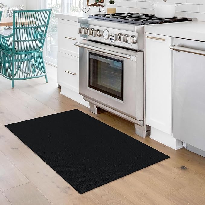 KOZYFLY Washable Area Rug 2x3 Ft Small Entryway Rug Indoor Door Mat Non Slip Front Door Rugs Indoor Braided Cotton Floor Carpet for Front Entrance Bathroom Kitchen Foyer, Black