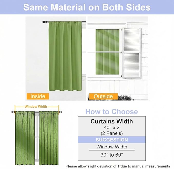 Simplebrand Ava Lime Blackout Curtains for Bedroom 63 Inch Length 2 Panels Set, Privacy Thermal Insulated Rod Pocket Door Window Curtains for Patio French Door Front Door, W40 x L63 Inch