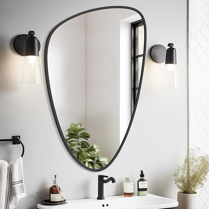 WallBeyond Asymmetrical Mirror, Irregular Wall Mirror, Wall Mirrors Decorative for Bedroom Living Room entryway Hall, Wall Mirror for mid Century Modern Decor 36" H x 23" W, Black