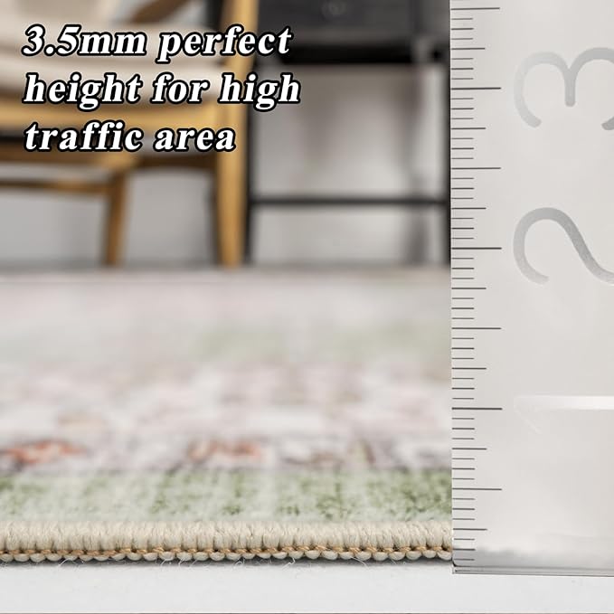 RUUGME Washable 6round Area Rugs - Large Boho Rugs for Living Room Stain Resistant Carpet Vintage Tribal Rugs for Bedroom Kitchen with Non Slip Backing Home Decor Floor Decoration Mat 6ft Sage