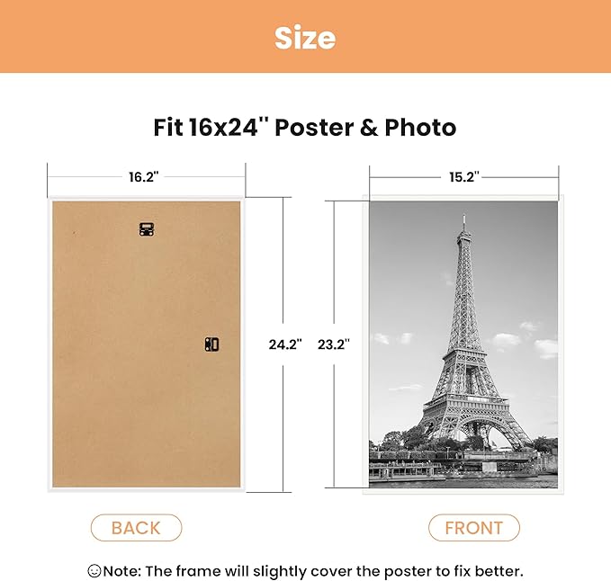 upsimples 16x24 Picture Frame White 3 Pack, Scratch-Proof Poster Frames 16 x 24 for Photo Gallery - Slide-In Strips, Horizontal or Vertical Wall Mounting