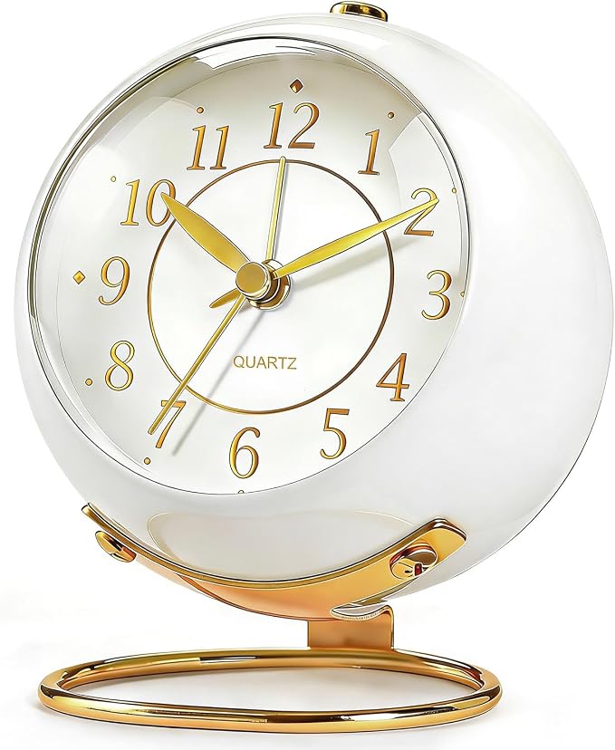 Analog Alarm Clock, Retro Small Desk Clock with Night Light, Backlight Cute Simple Metal Design, Silent Non-Ticking, Battery Powered, for Bedroom,Travel,Kitchen,Bedside Desktop Decor by Unknown